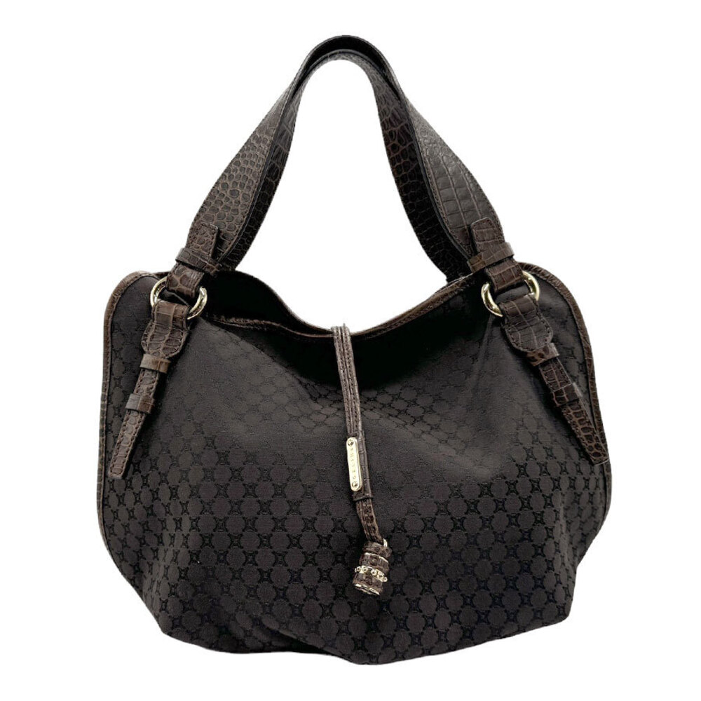 Celine handbag Macadam canvas embossed leather Dark Brown Black gold
